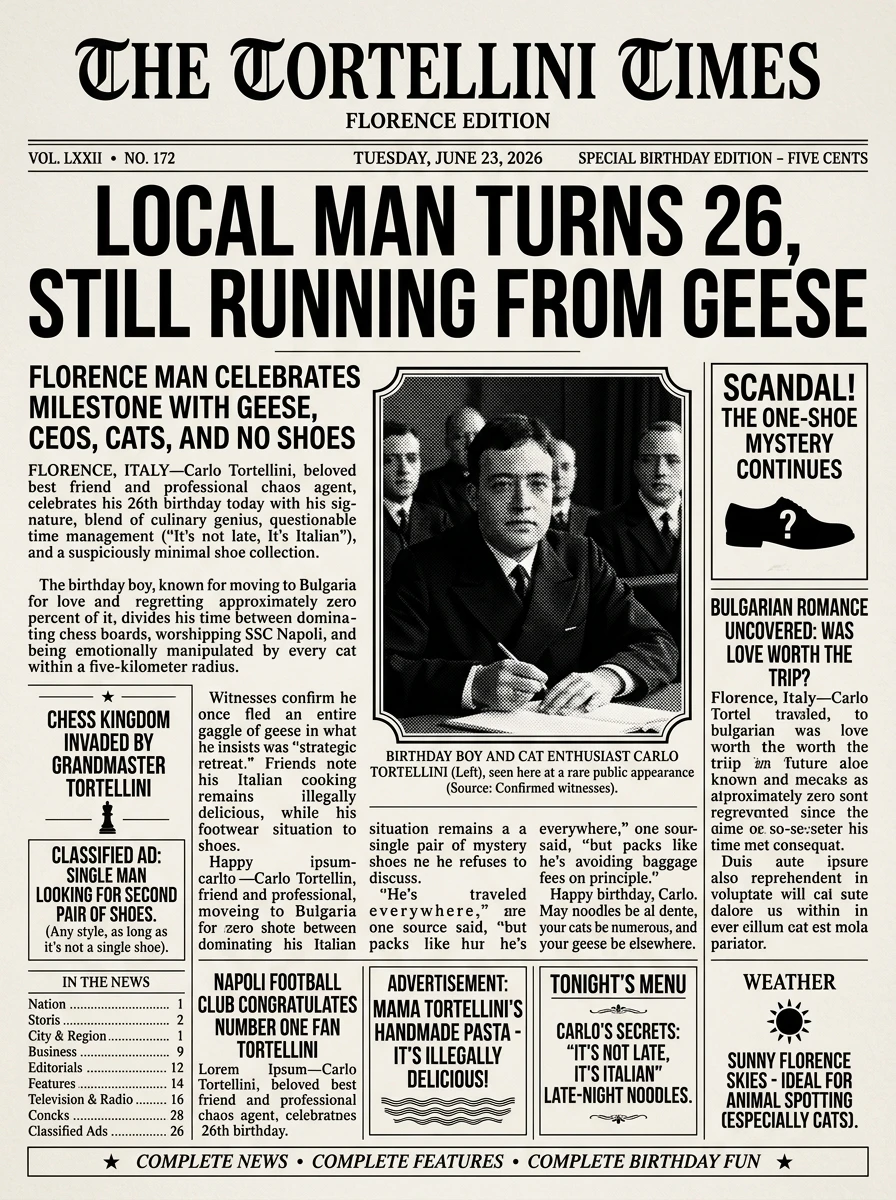 Occasions Press sports-page style front page example